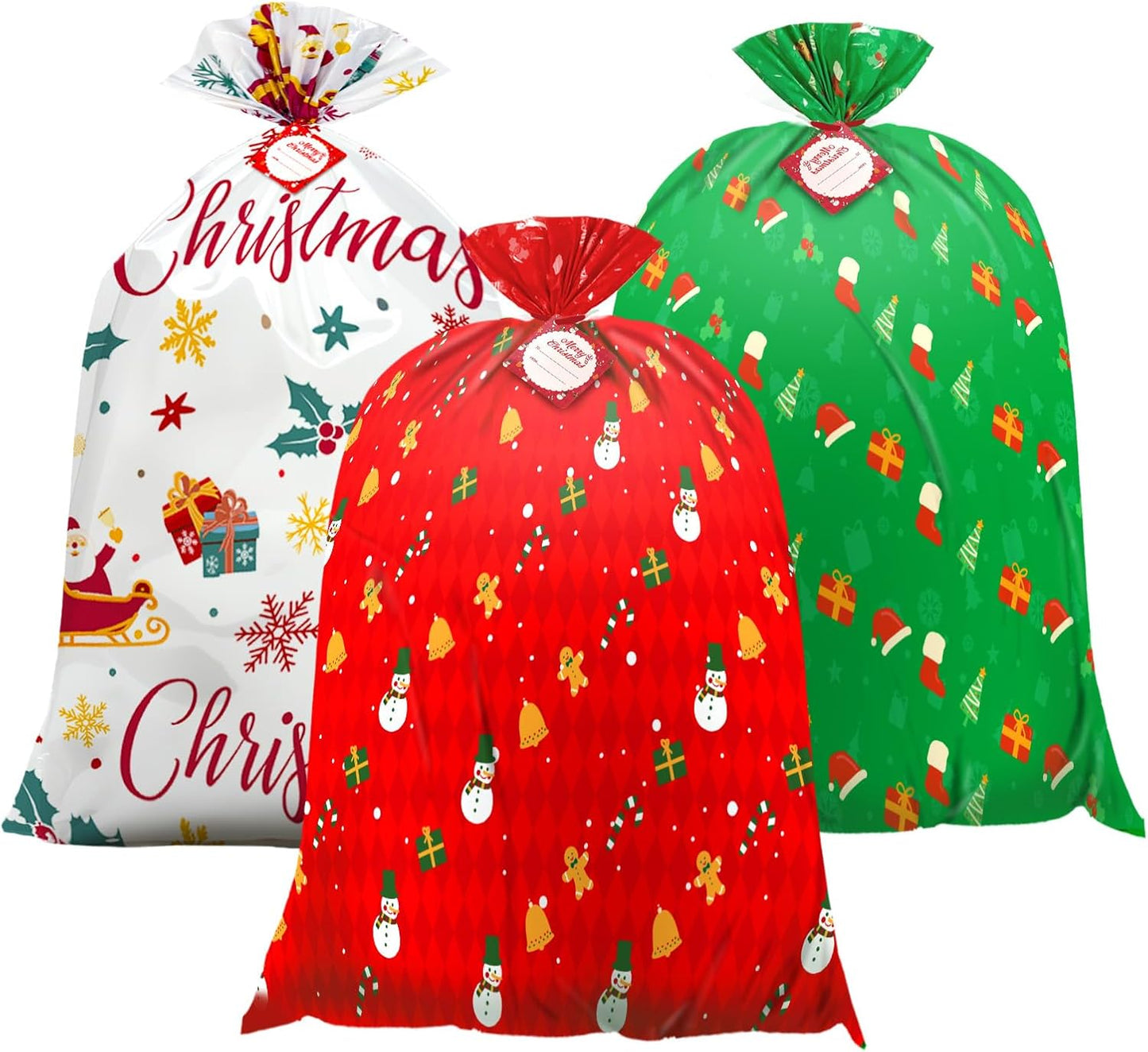 Jumbo Extra Large Christmas Bags with Name Tag Card and String (3 PCS)