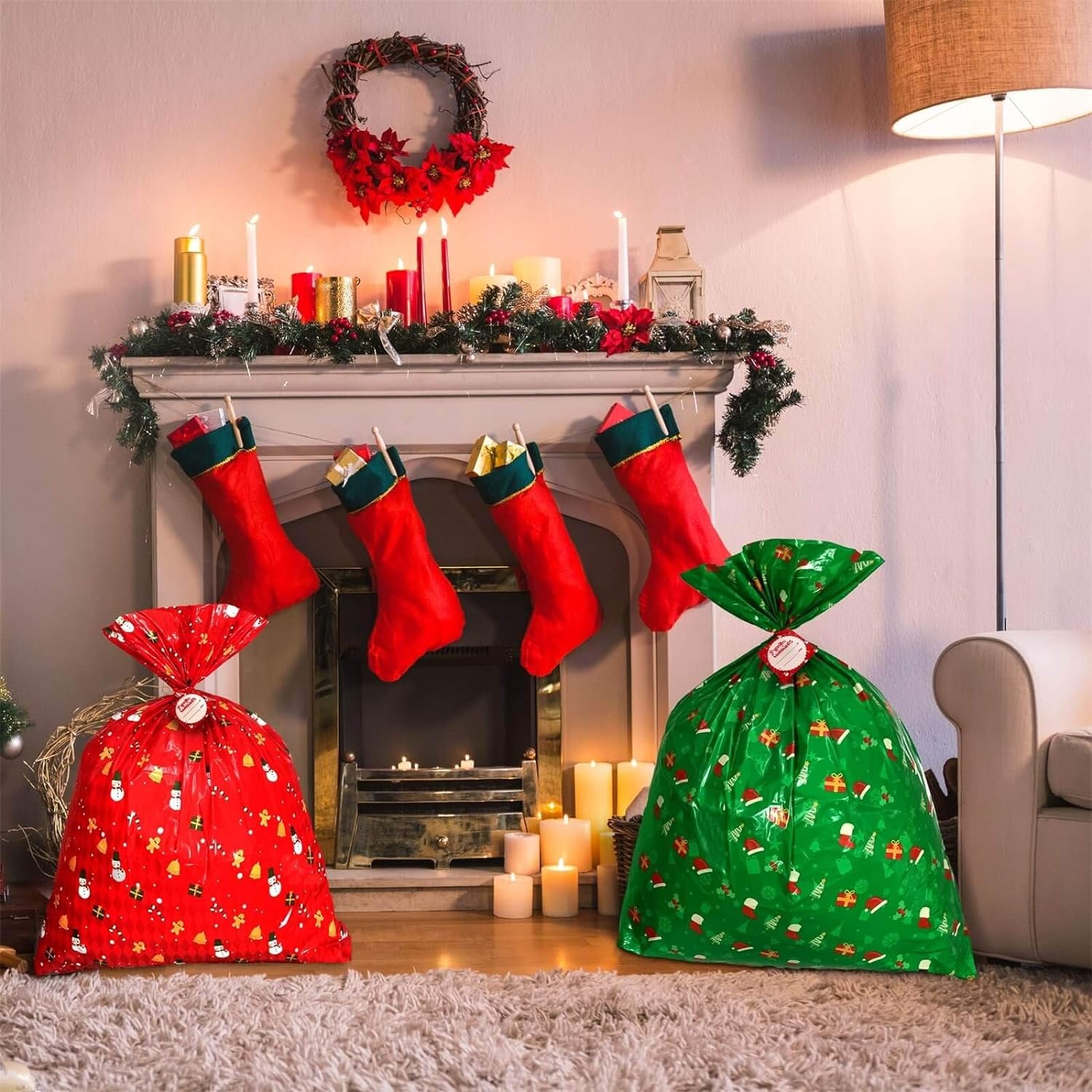 Jumbo Extra Large Christmas Bags with Name Tag Card and String (3 PCS)