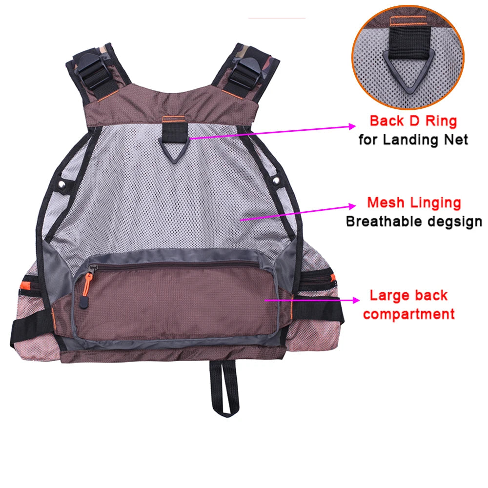 Fly Fishing Vest Adjustable Size Multiple Pockets Bass Fishing Mesh Backpack for Men and Women