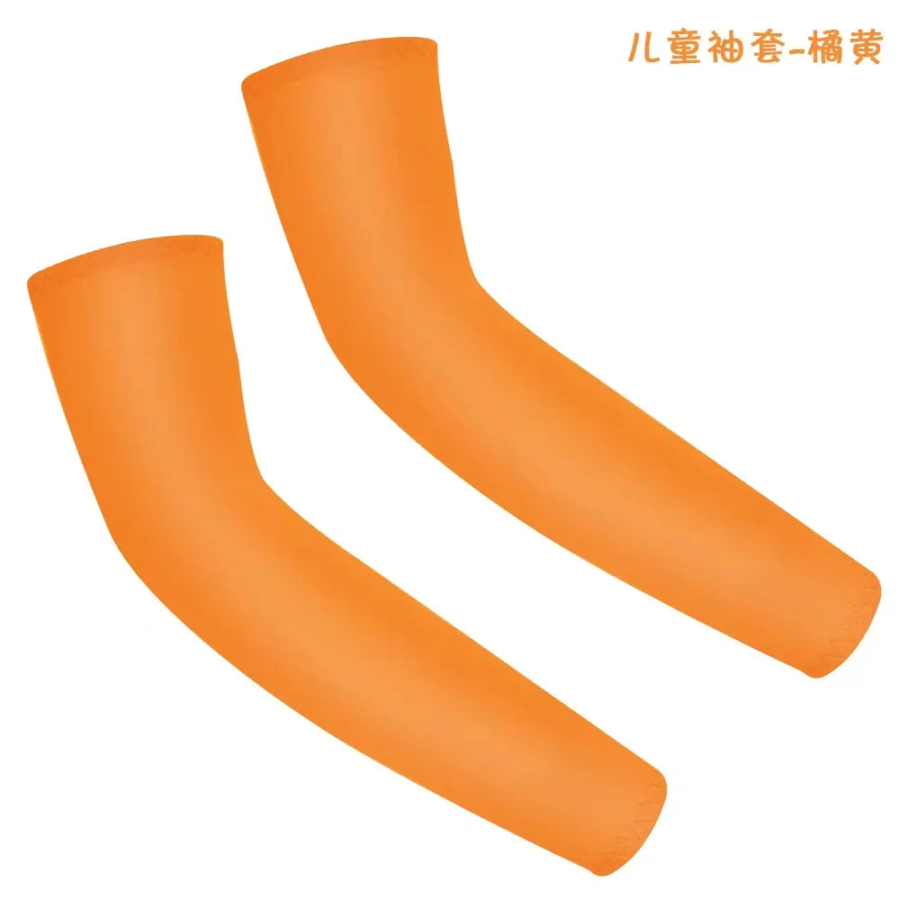 1Pair Kids Arm Sleeves Sun Protection Cooling UV Protection Sleeves Anti-Slip Ice Silk Arm Covers for Boys and Girls