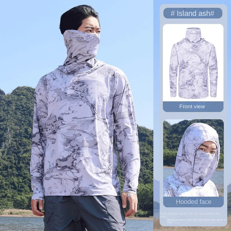 Camouflage Fishing Shirts Sun Protection Clothing Ultra-thin Ice Silk Summer Outdoor Lure UV Protection Breathable Men Shirt