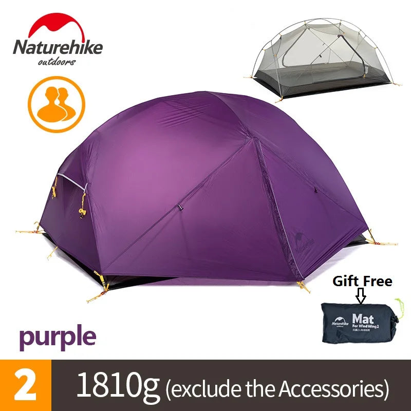 Naturehike-Mongar 2 Camping Tent, Double Layers, Waterproof, Ultralight Dome Tent, 2 Person
