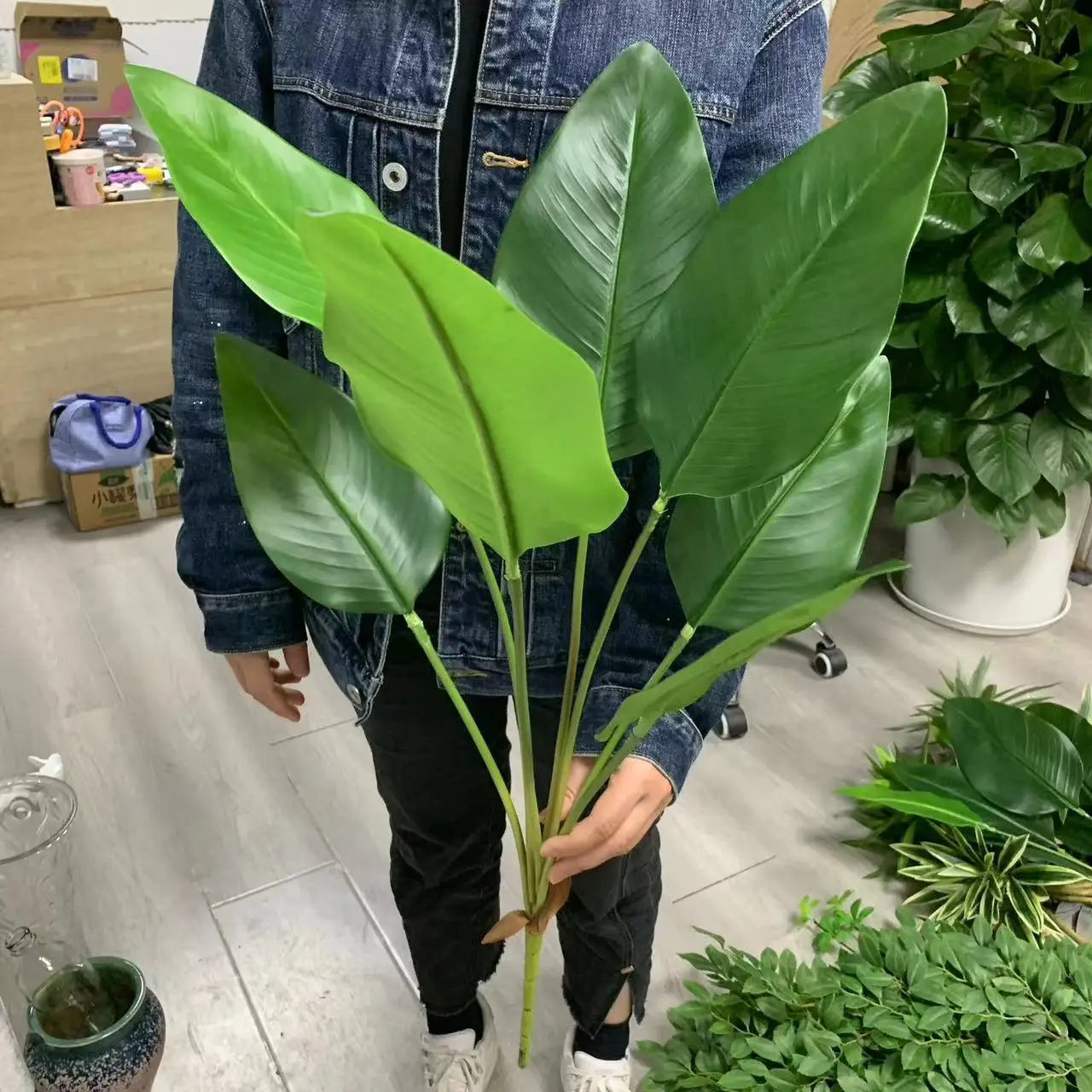 New Artificial Plantain Leaf Long Branch Fake Plants for DIY Party Wedding Room Decor Simulated Plants for Outdoor Decoration