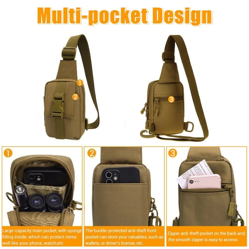 Tactical Chest Bag Military Trekking Pack EDC Sports Bag Shoulder Bag Crossbody Pack Assault Pouch for Hiking Cycling Campinga
