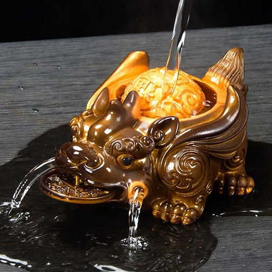 1PC Chinese Resin Discolored Tea Pet Lucky Cute Golden Toad Ornaments Desktop Handmade Crafts Home Tea Set Decoration Gifts 
