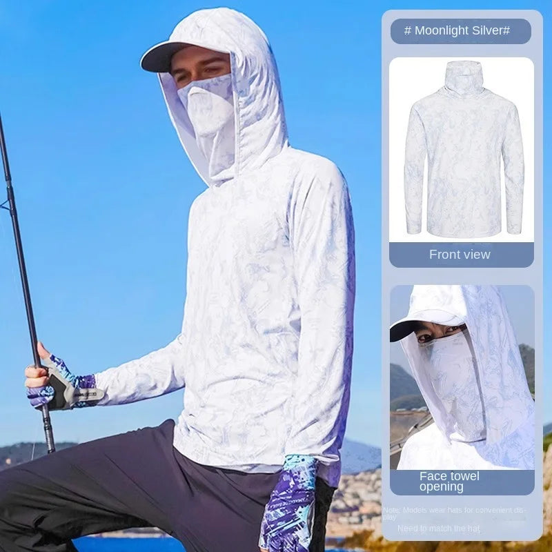 Camouflage Fishing Shirts Sun Protection Clothing Ultra-thin Ice Silk Summer Outdoor Lure UV Protection Breathable Men Shirt