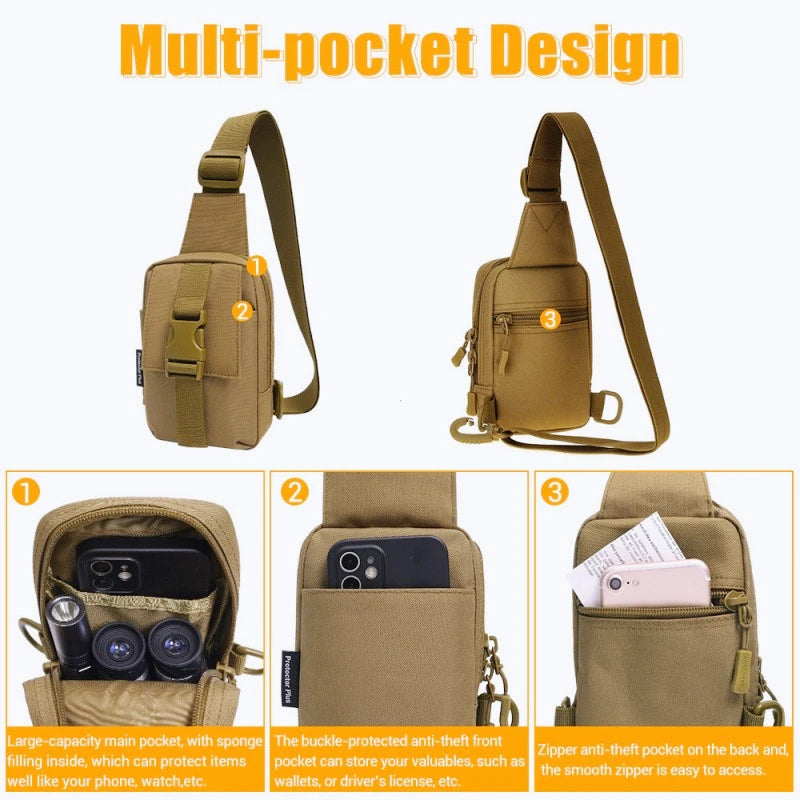 Tactical Chest Bag Military Trekking Pack EDC Sports Bag Shoulder Bag Crossbody Pack Assault Pouch for Hiking Cycling Campinga