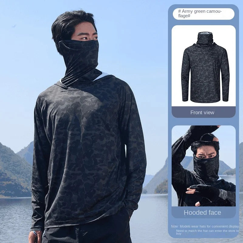 Camouflage Fishing Shirts Sun Protection Clothing Ultra-thin Ice Silk Summer Outdoor Lure UV Protection Breathable Men Shirt