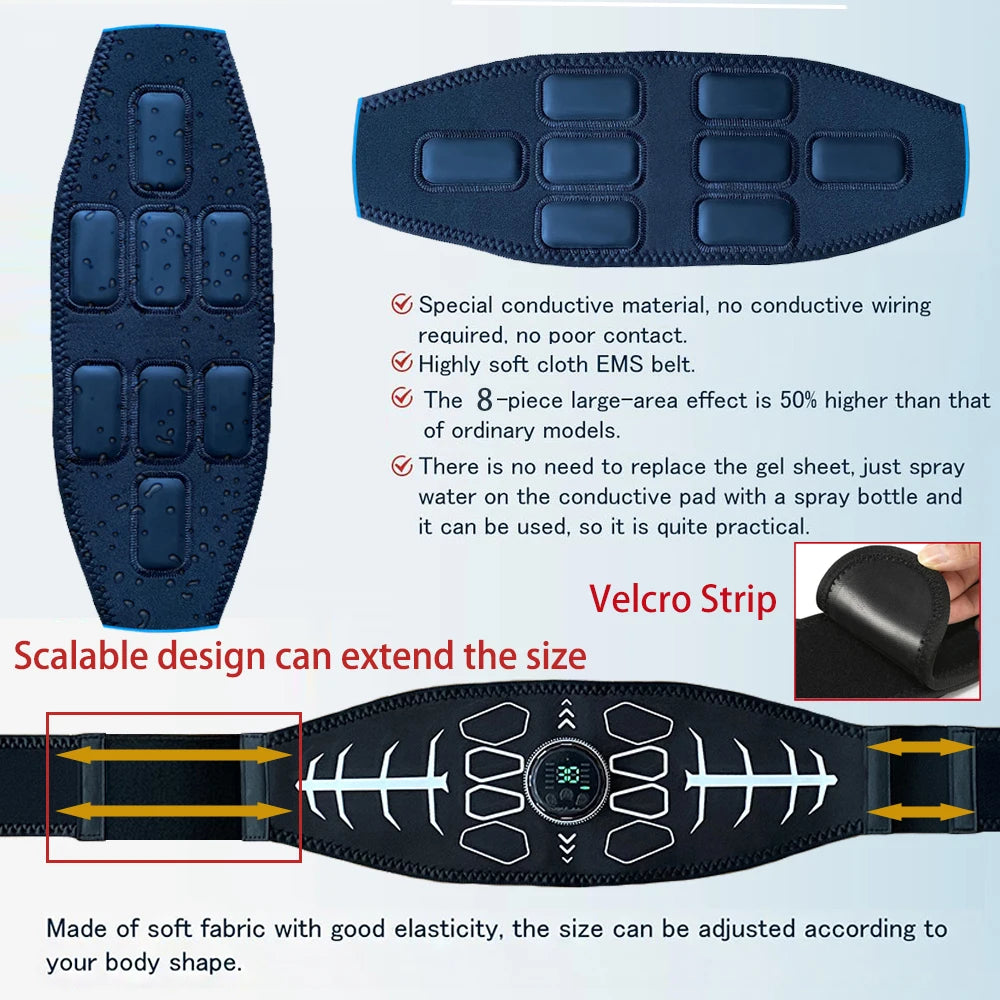 Abdominal Toning Belt Muscle Toner EMS Muscle Stimulator Abs Trainer Recharge Body Massager Weight Loss Fitness Equipment Unisex