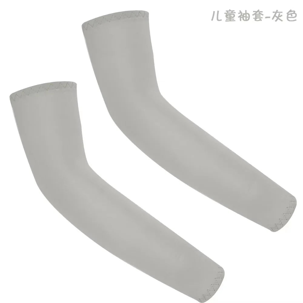 1Pair Kids Arm Sleeves Sun Protection Cooling UV Protection Sleeves Anti-Slip Ice Silk Arm Covers for Boys and Girls