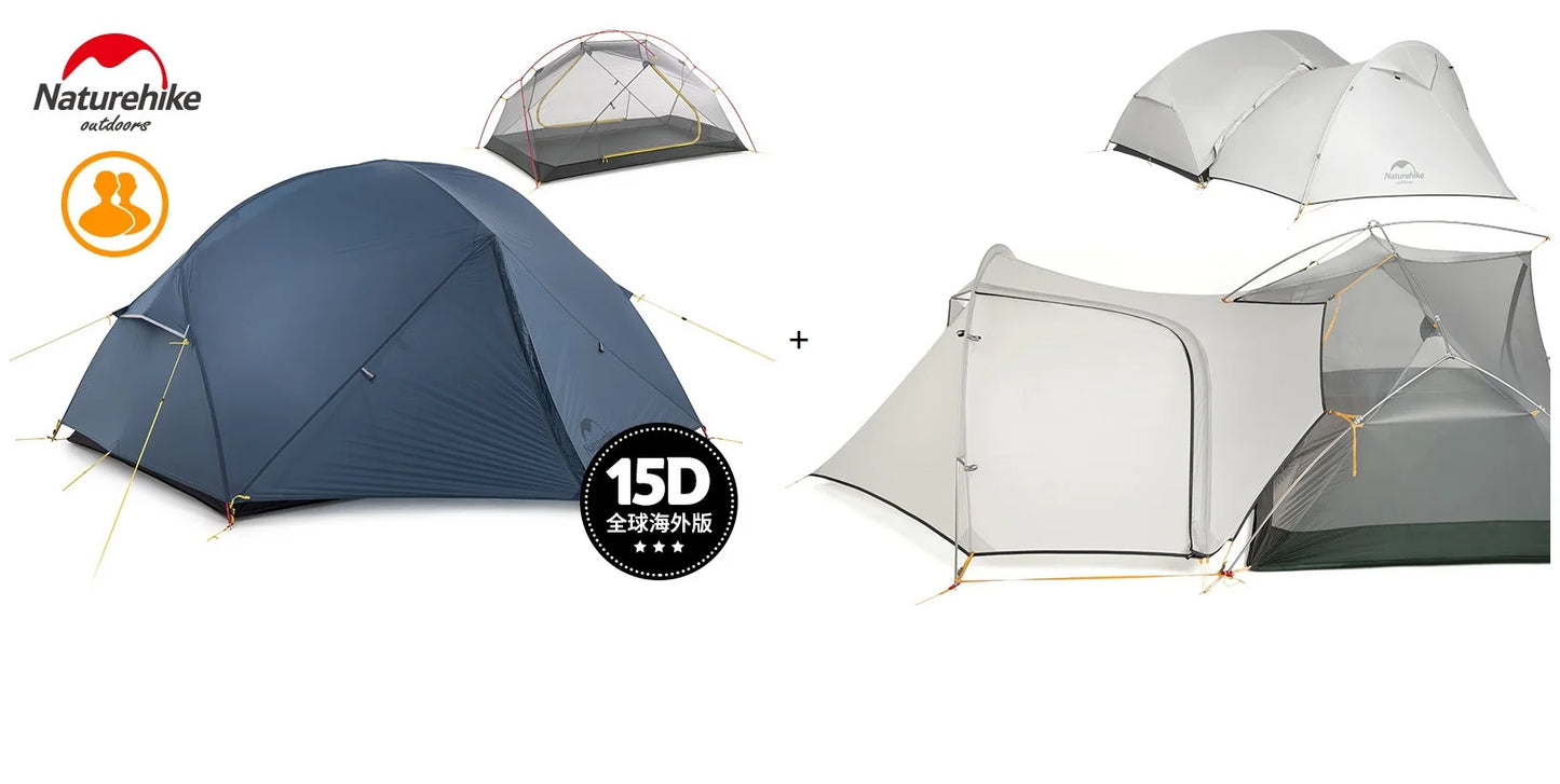 Naturehike-Mongar 2 Camping Tent, Double Layers, Waterproof, Ultralight Dome Tent, 2 Person