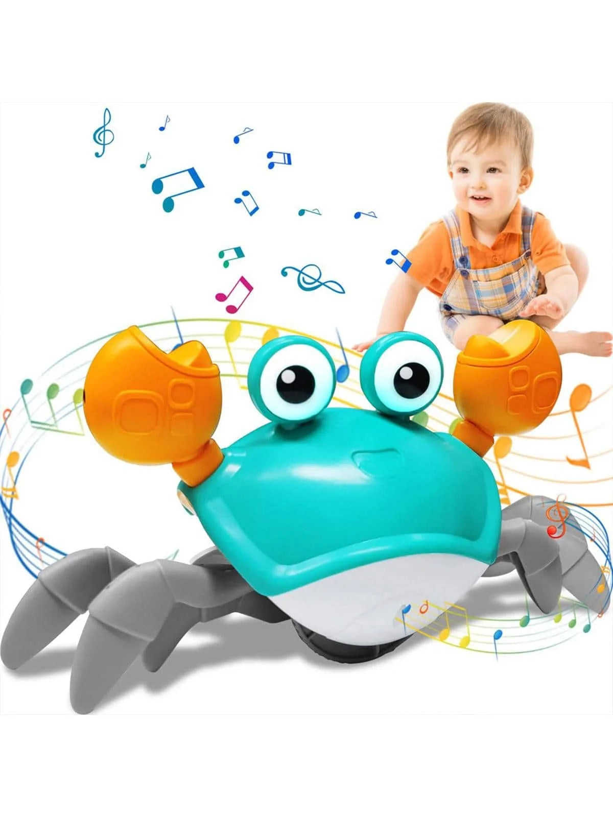 Crawling crab toy with music, electronic crawling toy that automatically avoids obstacles when encountering them