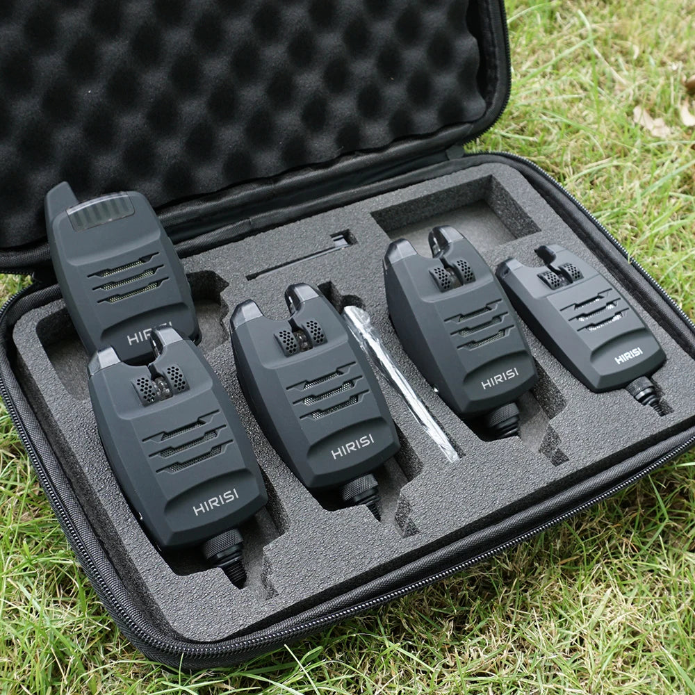 Hirisi 1+4 Carp Fishing Alarm Set Sounds and LED Alarming Wireless Fishing Bite Indicator Electronic with Snag Ear Bar B1228