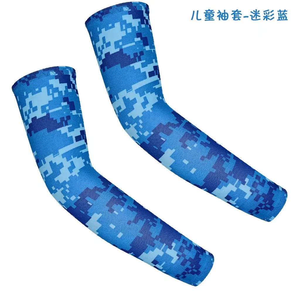 1Pair Kids Arm Sleeves Sun Protection Cooling UV Protection Sleeves Anti-Slip Ice Silk Arm Covers for Boys and Girls