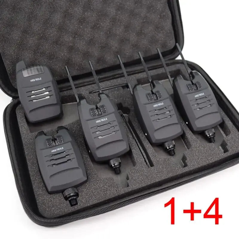 Hirisi 1+4 Carp Fishing Alarm Set Sounds and LED Alarming Wireless Fishing Bite Indicator Electronic with Snag Ear Bar B1228