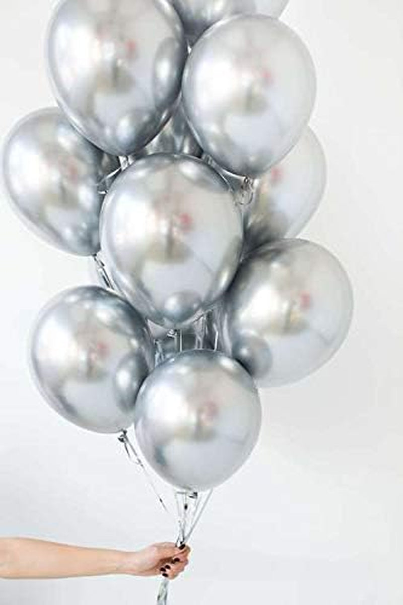 100Pcs Metallic Silver Latex Balloons Various Sizes Chrome Balloon 18/12/10/5 Inch Helium Balloon Perfect for Birthday Valentines Baby Shower Bridal Shower Wedding Anniversary Balloons