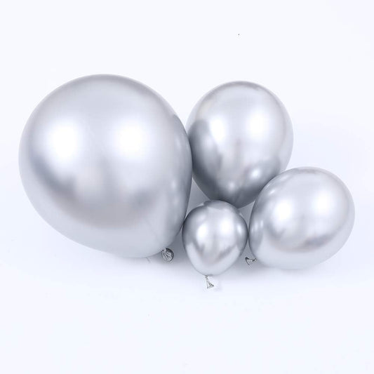 100Pcs Metallic Silver Latex Balloons Various Sizes Chrome Balloon 18/12/10/5 Inch Helium Balloon Perfect for Birthday Valentines Baby Shower Bridal Shower Wedding Anniversary Balloons