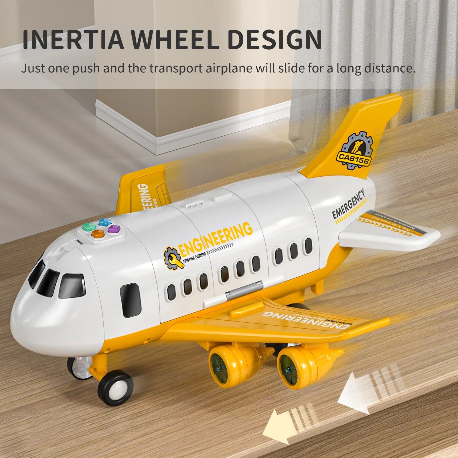 Storage Transport Plane Cargo with 5 Free Wheel Diecast Construction Vehicles, Kids Toy with Lights & Sounds for 3+ Years Old Boys and Girls Gift