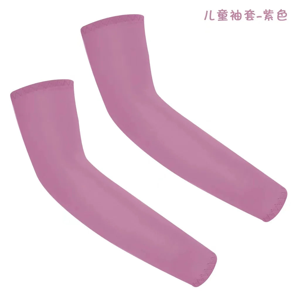 1Pair Kids Arm Sleeves Sun Protection Cooling UV Protection Sleeves Anti-Slip Ice Silk Arm Covers for Boys and Girls