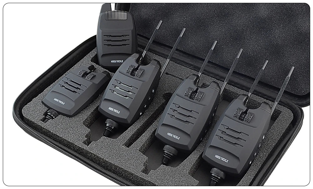 Hirisi 1+4 Carp Fishing Alarm Set Sounds and LED Alarming Wireless Fishing Bite Indicator Electronic with Snag Ear Bar B1228