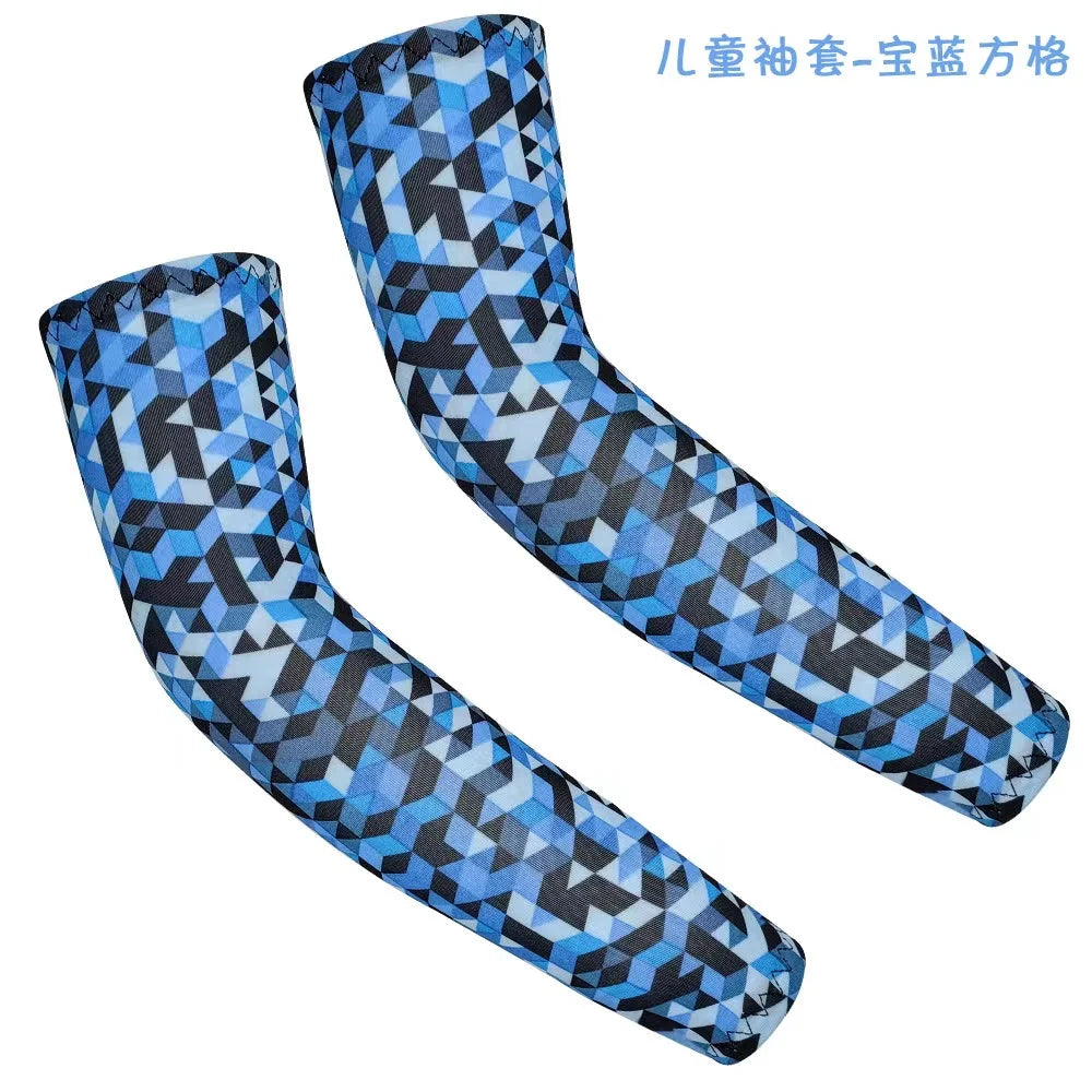 1Pair Kids Arm Sleeves Sun Protection Cooling UV Protection Sleeves Anti-Slip Ice Silk Arm Covers for Boys and Girls