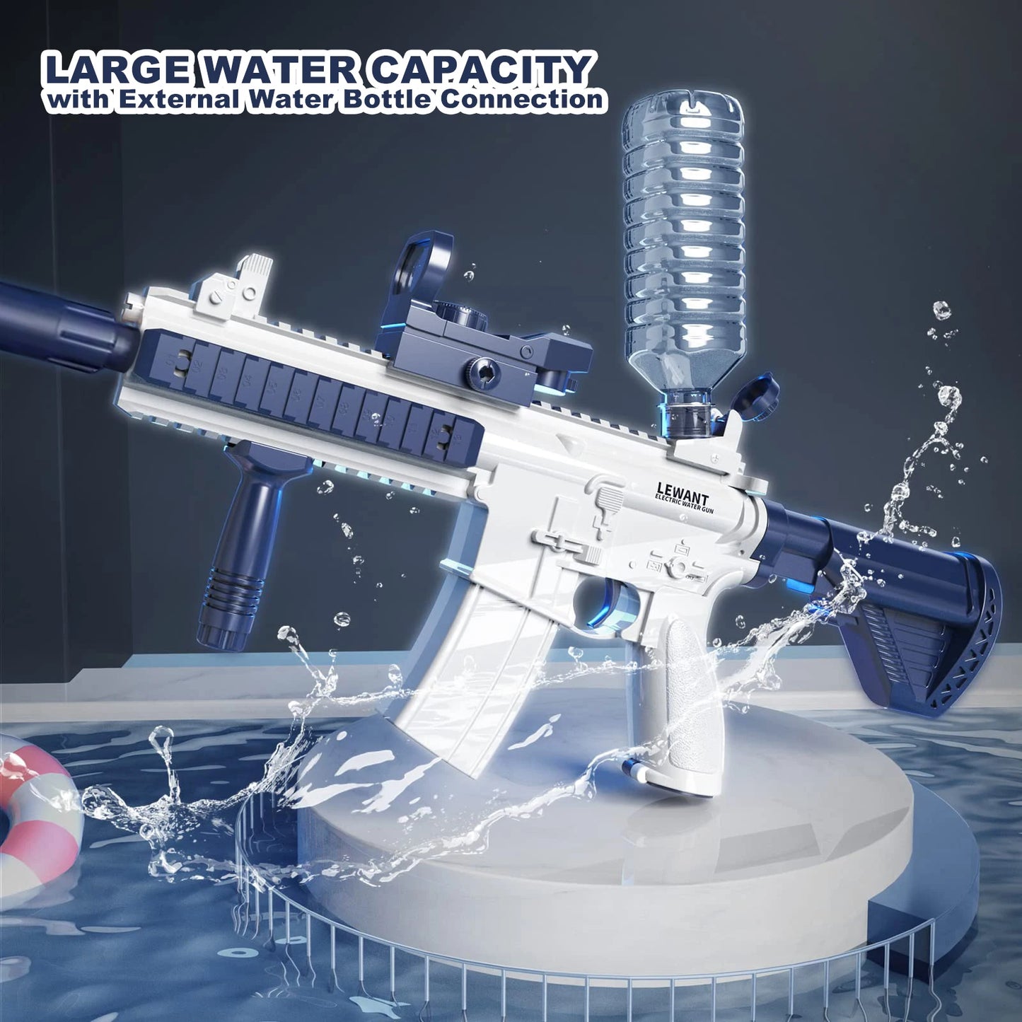 Unilabo M416 Electric Water Gun - Battery Powered With External Water Bottle Attachment - Perfect For Kids & Adults Outdoor Fun