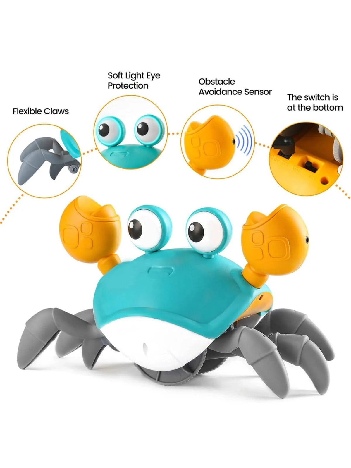 Crawling crab toy with music, electronic crawling toy that automatically avoids obstacles when encountering them