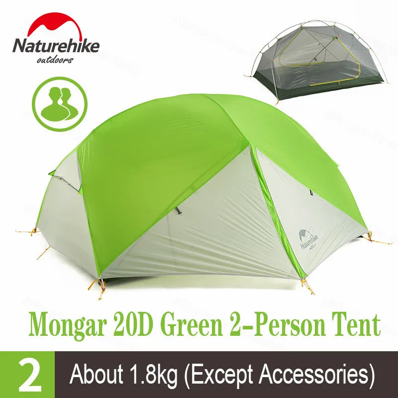 Naturehike-Mongar 2 Camping Tent, Double Layers, Waterproof, Ultralight Dome Tent, 2 Person