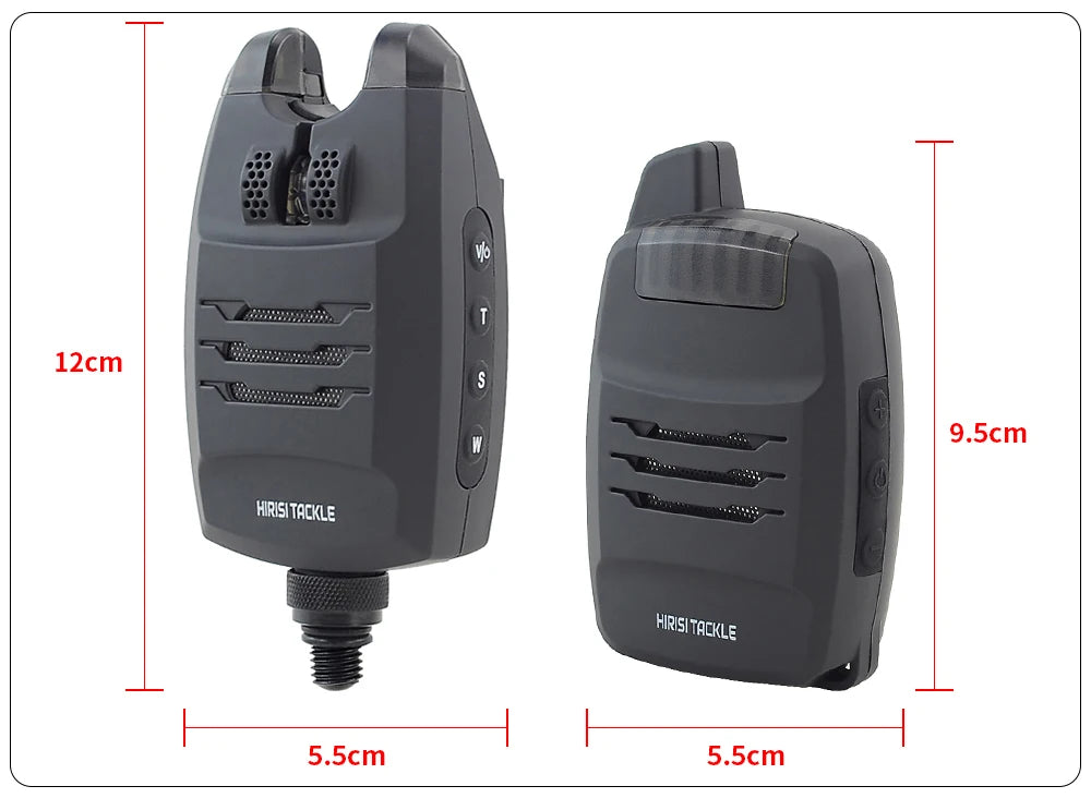 Hirisi 1+4 Carp Fishing Alarm Set Sounds and LED Alarming Wireless Fishing Bite Indicator Electronic with Snag Ear Bar B1228