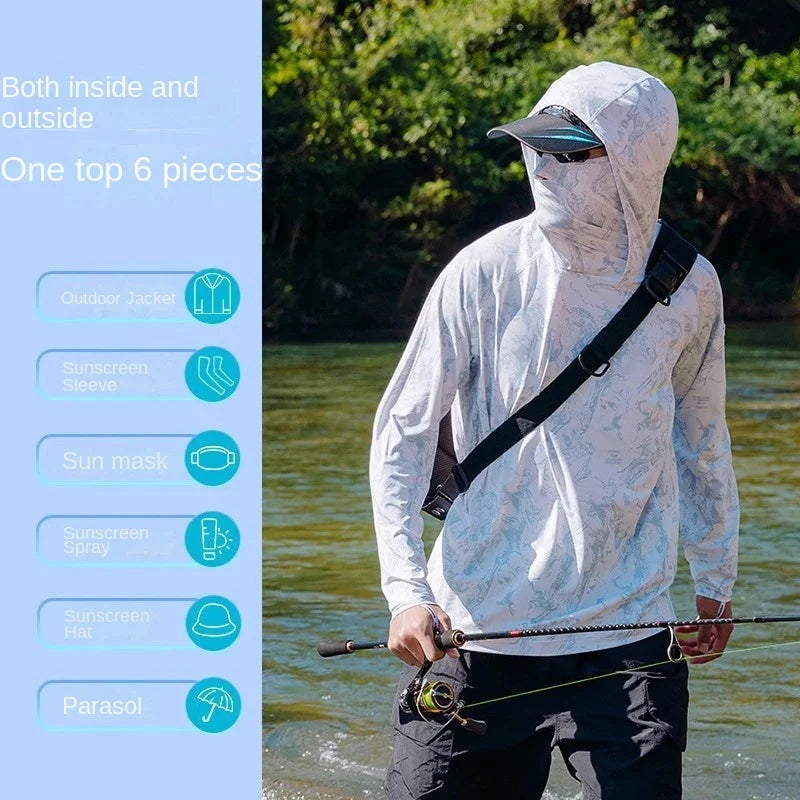Camouflage Fishing Shirts Sun Protection Clothing Ultra-thin Ice Silk Summer Outdoor Lure UV Protection Breathable Men Shirt