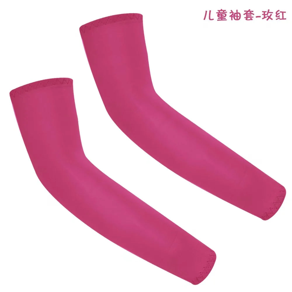 1Pair Kids Arm Sleeves Sun Protection Cooling UV Protection Sleeves Anti-Slip Ice Silk Arm Covers for Boys and Girls
