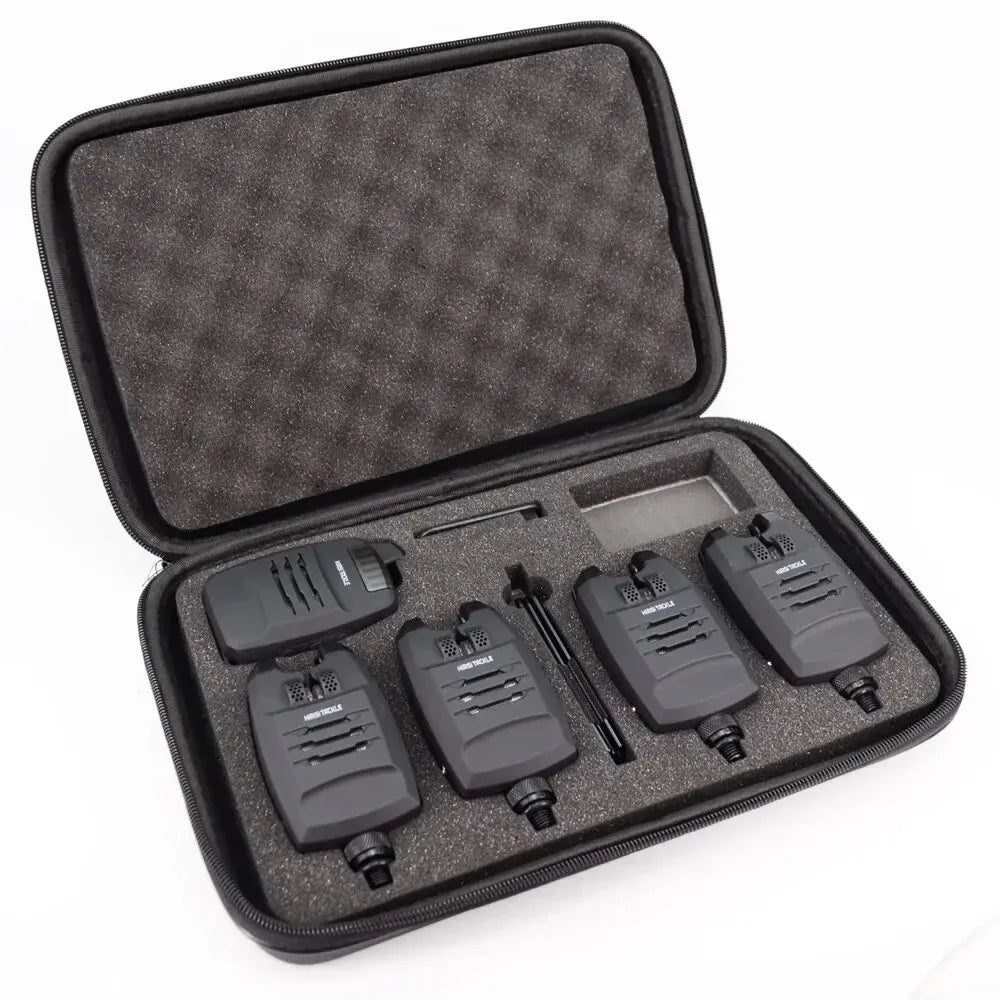 Hirisi 1+4 Carp Fishing Alarm Set Sounds and LED Alarming Wireless Fishing Bite Indicator Electronic with Snag Ear Bar B1228