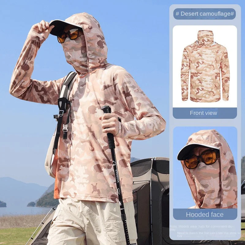 Camouflage Fishing Shirts Sun Protection Clothing Ultra-thin Ice Silk Summer Outdoor Lure UV Protection Breathable Men Shirt