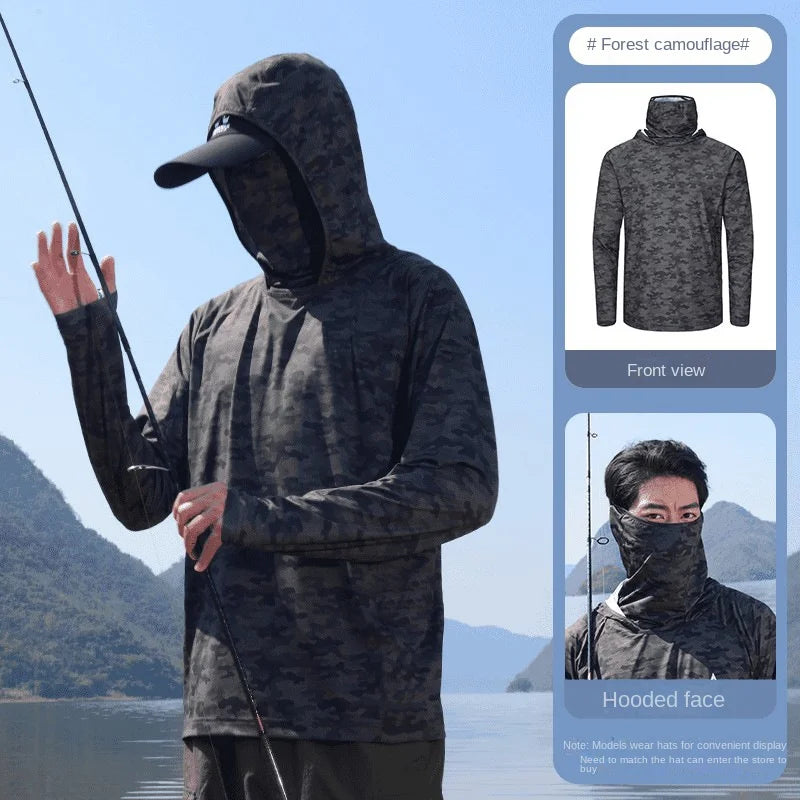 Camouflage Fishing Shirts Sun Protection Clothing Ultra-thin Ice Silk Summer Outdoor Lure UV Protection Breathable Men Shirt