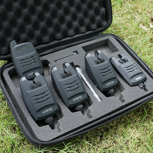 Hirisi 1+4 Carp Fishing Alarm Set Sounds and LED Alarming Wireless Fishing Bite Indicator Electronic with Snag Ear Bar B1228