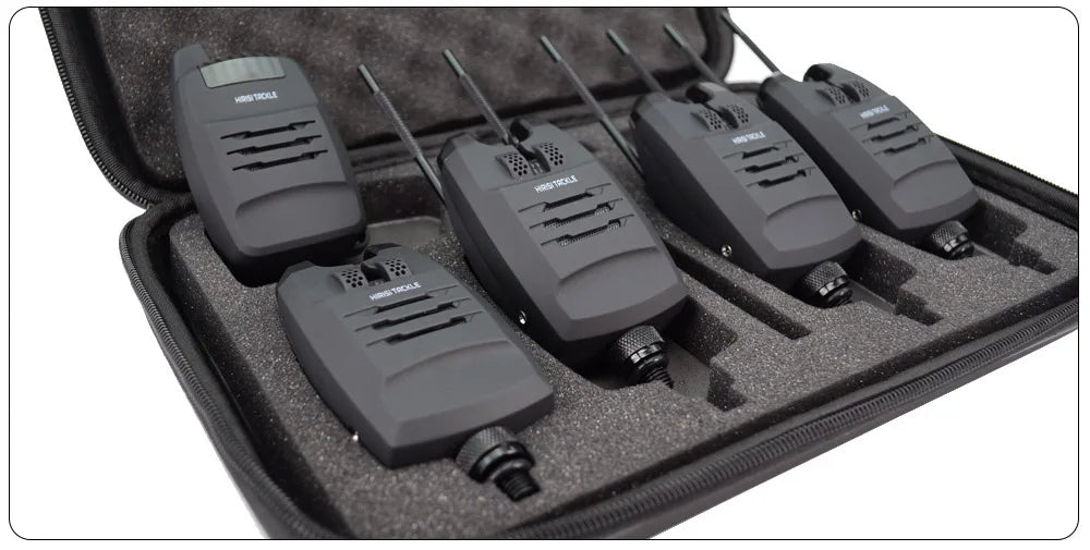 Hirisi 1+4 Carp Fishing Alarm Set Sounds and LED Alarming Wireless Fishing Bite Indicator Electronic with Snag Ear Bar B1228