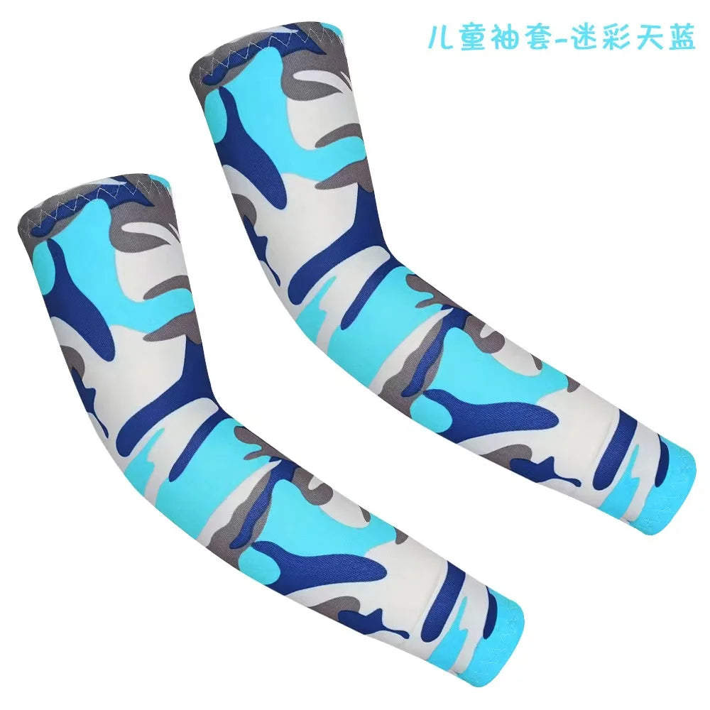 1Pair Kids Arm Sleeves Sun Protection Cooling UV Protection Sleeves Anti-Slip Ice Silk Arm Covers for Boys and Girls