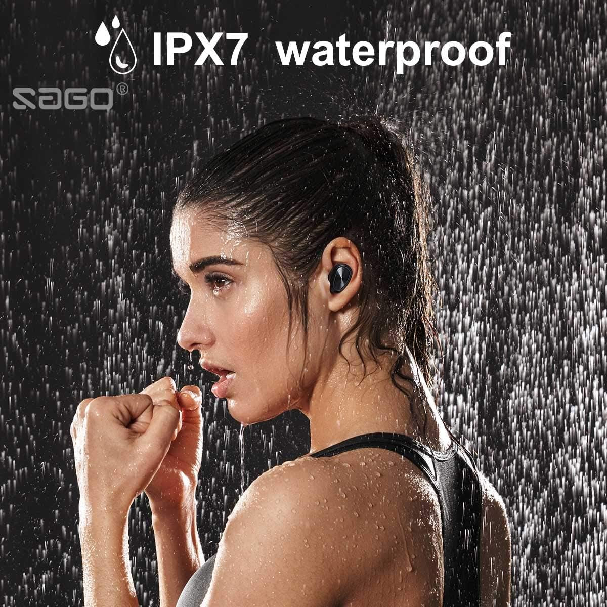 TWS Bluetooth 5.0 Wireless Earbuds  W5S True Wireless Headphones for Iphone/Samsung IPX7 Waterproof Wireless Earphones with USB C Metal Charging Case for Home Office,Work(Red)