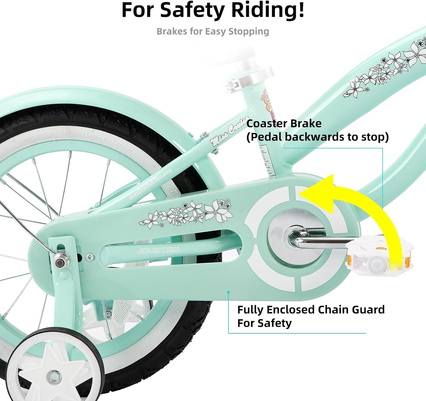 12 14 16 Inch Kids Cruiser Bike for Ages 2-7 Years Old Girls & Boys, Children'S Bicycle with Training Wheels, Coaster Brake, Fenders & Adjustable Seat